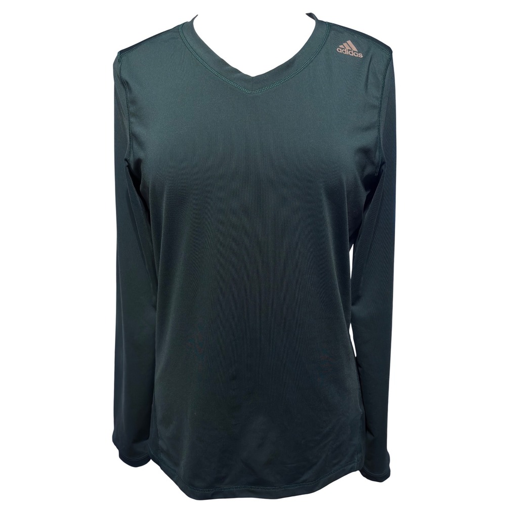 Adidas Techfit Climalite Shirt Women L Green Excellent V-Neck Long Sleeve M61479